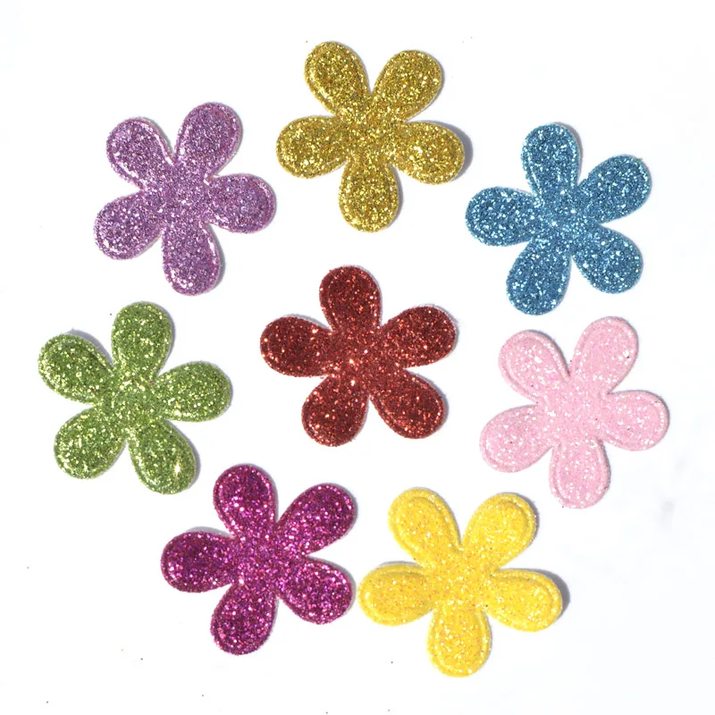 

40PCS Mixed Colors 26*28mm Glitter Leather Padded Flower Felt Appliques for DIY Sewing Supplies Kids Craft Accessorie K10