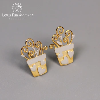 

Lotus Fun Moment Real 925 Sterling Silver Designer Fashion Jewelry Lovely Romantic Flower Pot Design Stud Earrings for Women