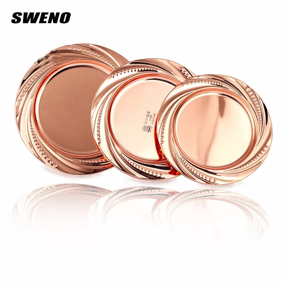SWENO 24 см 30 нержавеющей Сталь Golden Rose круглое блюдо плиты Свадебные Украшение стола