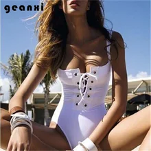 

2018 Sexy Bandage Swimwear Women Hot Sell One Piece Brazilian Swimsuit Simple Soild Color Bathing Suit Hipster Halter Monokini