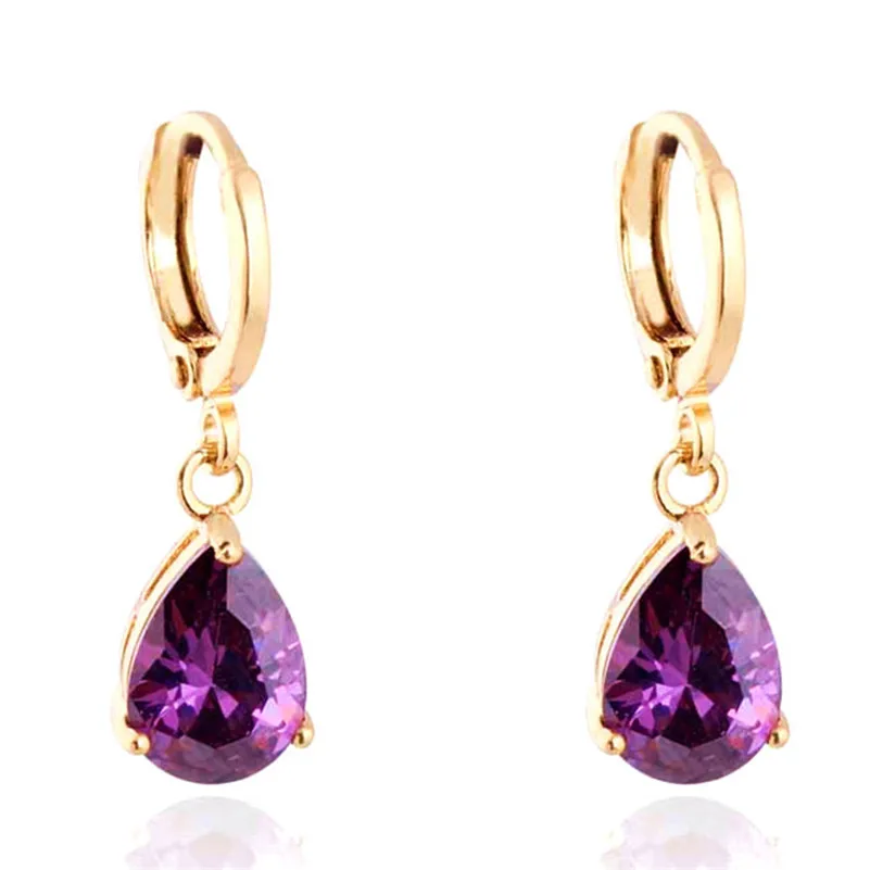 

2019 Fashion Jewelry Gold-color Earring For Women Austrian Crystal Purple Drop Earrings Stone Pendientes Mujer Moda Earing