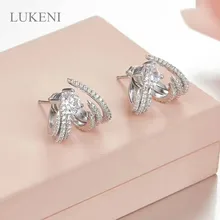LUKENI Luxury Zircon Created S925 Sterling Silver Claw Stud Earring Wedding Silver & Jewelry Christmas Gift Jewelry