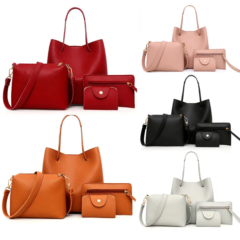 4 قطعة المرأة نمط حقيبة يد جلدية + Crossbody حقيبة + حقيبة ساعي + بطاقة حزمة عالية الجودة عارضة حقيبة يد للسفر
