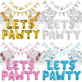 

1set Pet party flag Birthday Foil Balloon dog Footprints Balloon Happy Birthday Banner Birthday Set Decorations For Party