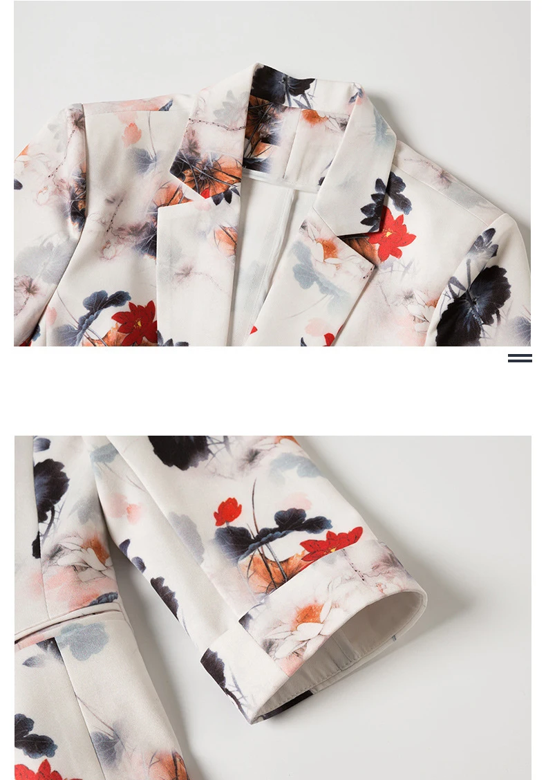 FTGSDLONG 2019 для женщин 2 шт. Блейзер комплект новая мода костюмы с платьем для Леди Полный Кнопка Цветочный Принт блейзер и платья без рукавов