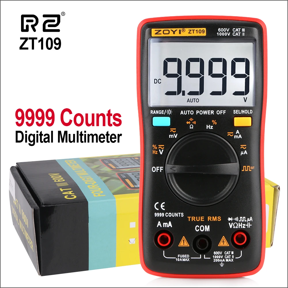 Профессиональный практичный Цифровой мультиметр RZ ZT109 функция True RMS 9999 отсчетов