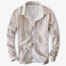 Для мужчин Летняя Повседневная рубашка с карманом хаки с длинным рукавом Хлопок льняная рубашка Для мужчин отложным воротником Подпушка воротник Весна рубашка мужской