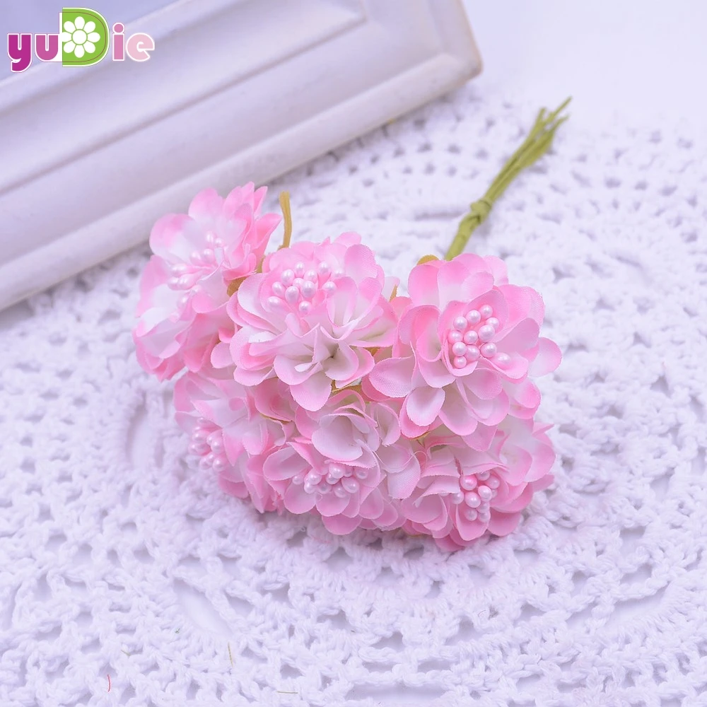 12 шт./лот мини шелковая искусственная Роза свадебное оформление букета Бумага цветок для DIY цветок для скрапбукинга мяч дешевые цветы - Цвет: Розовый