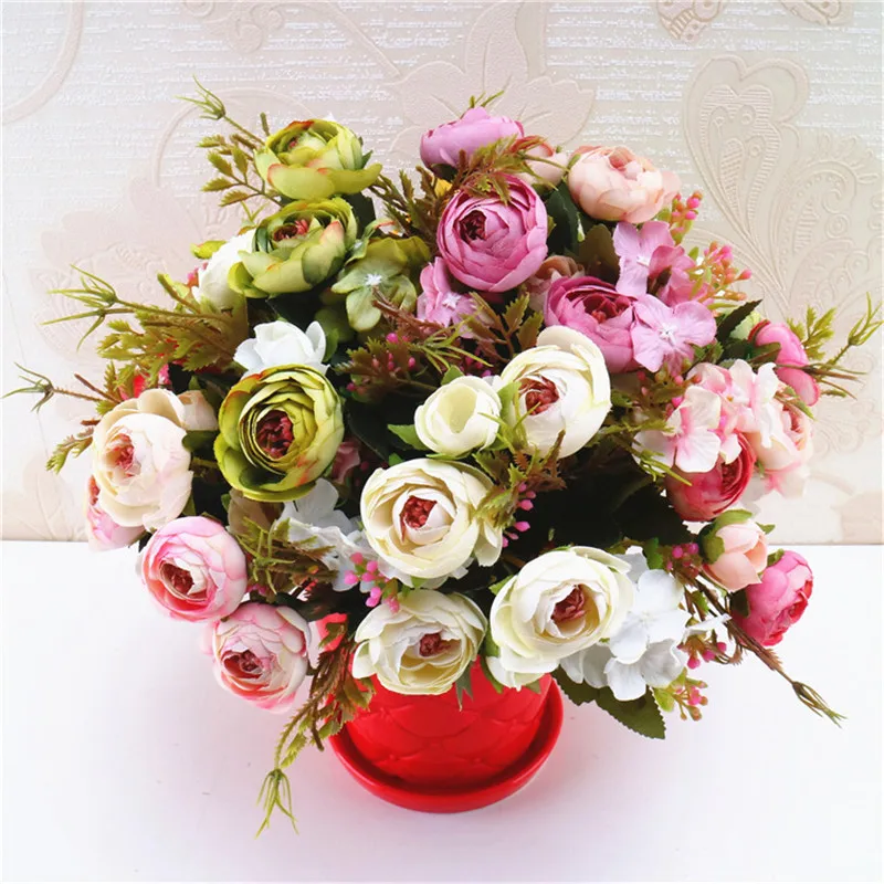 

1pcEuropean Retro Artificial Small Tea Rose Simulation Bouquet High-grade Wedding Home Fake Flower Home Wedding Party Decoration