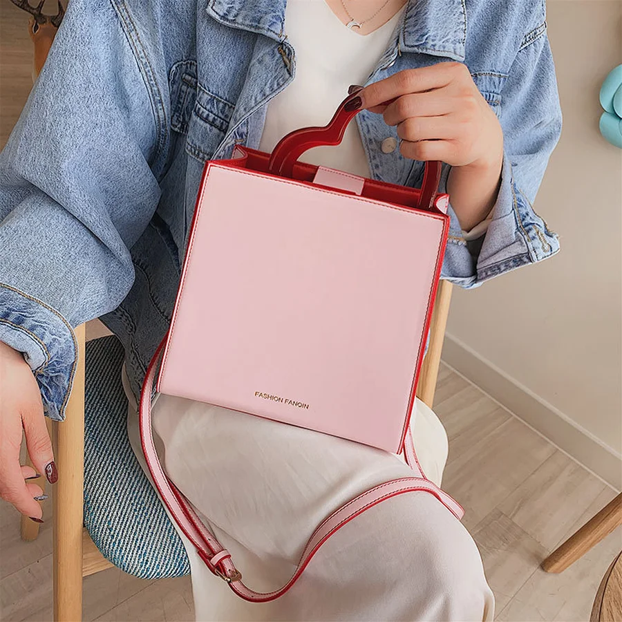 

Acrylic Heart Handle Handbags Women Large Capacity Shoulder Bags Ladies Cute Totes Pu Leather Ladies Messenger Bags Hand Bag