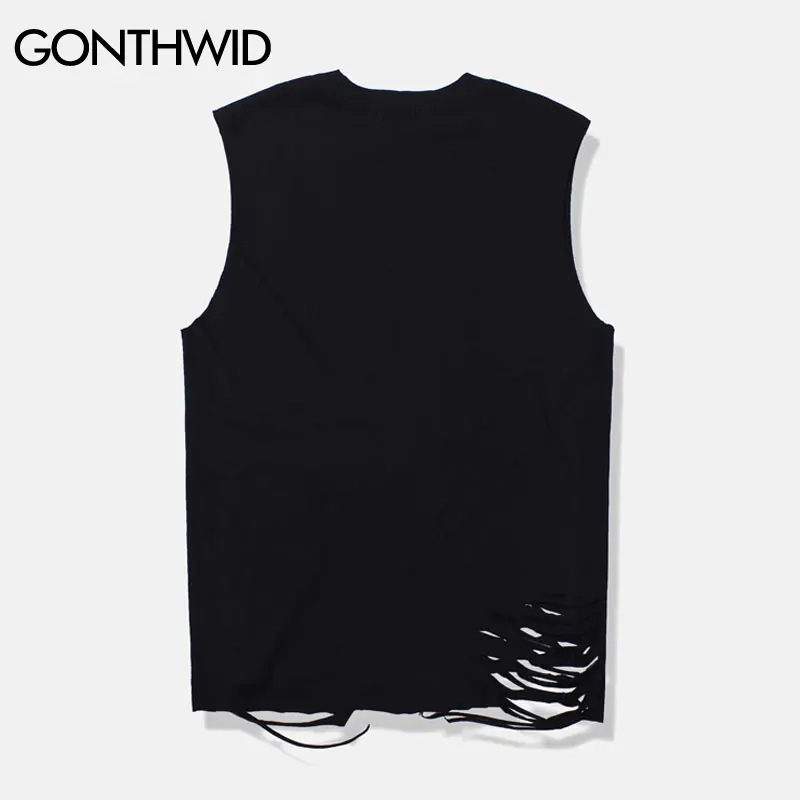 Gonthwid Distressed Destroyed Holes Vest Tanks Tops Hipster Mens Hip Hop Casual Extended Sleeveless Tees Shirts - Tank Tops - AliExpress