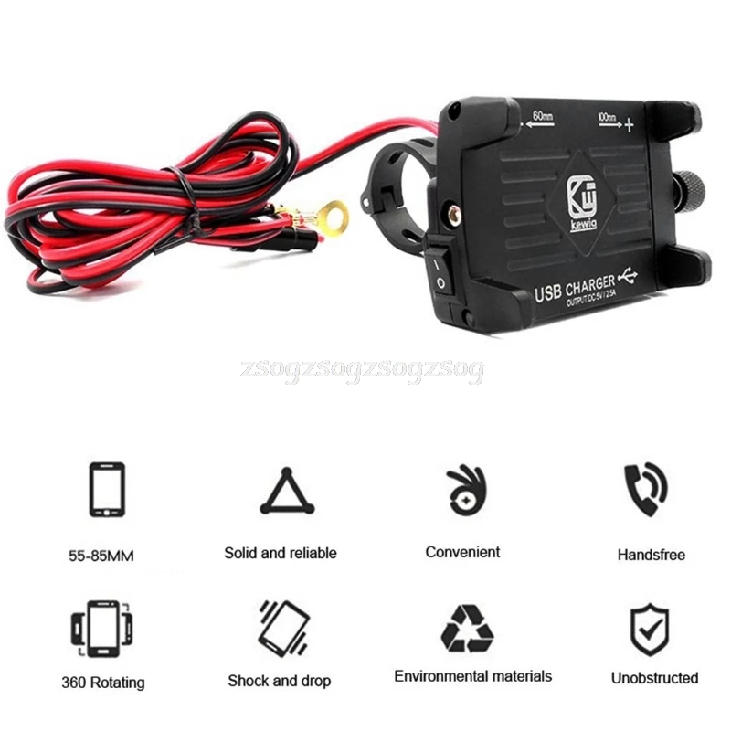 

Motorcycle Phone Stand Handlebar Phone Mount Holder with USB Charger for Smartphone Au31 Dropship