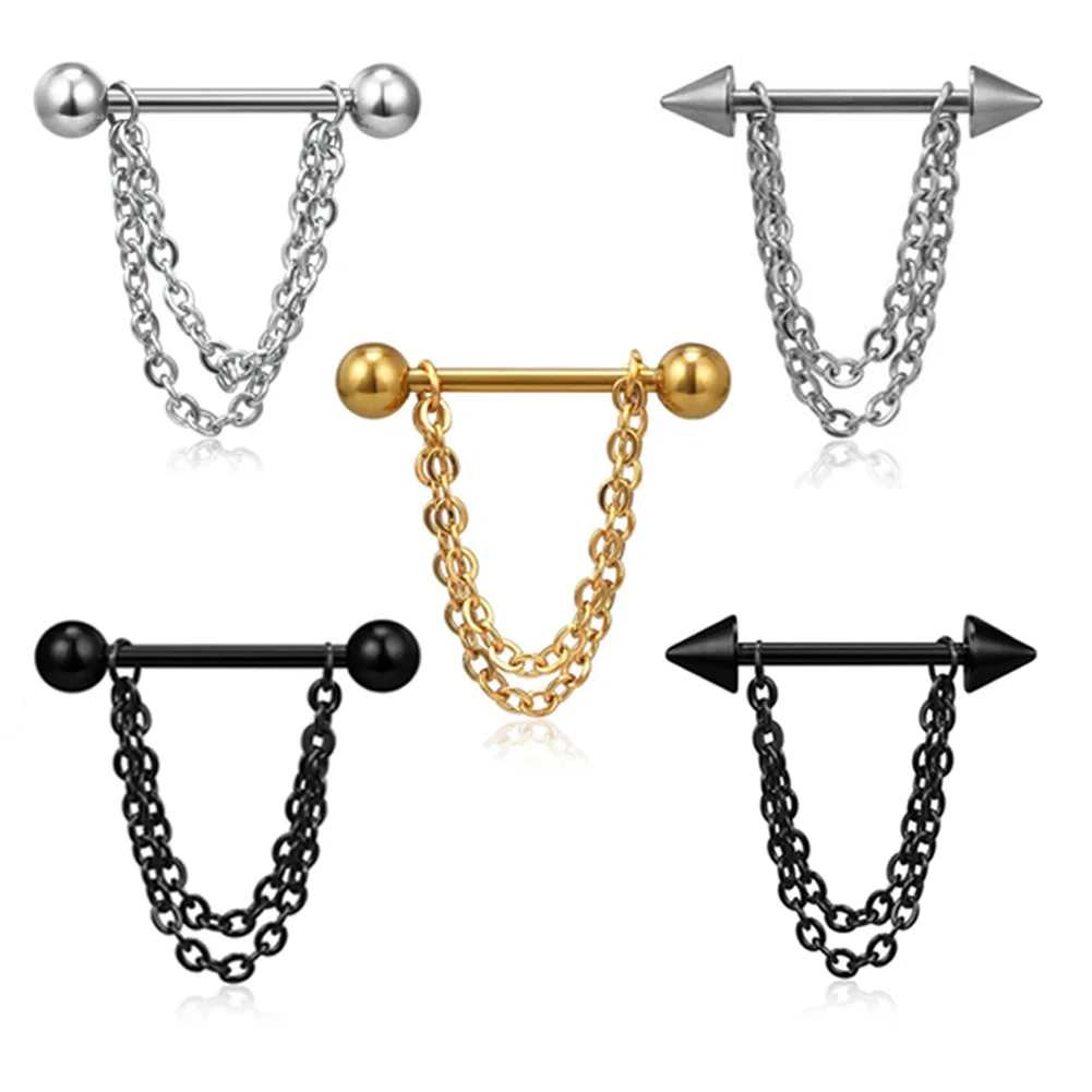 

Hot 1 Pair Pierced Nipple Breast Rings Nail Barbell Steel Chain Pendant Body Piercings Jewelry SMA66
