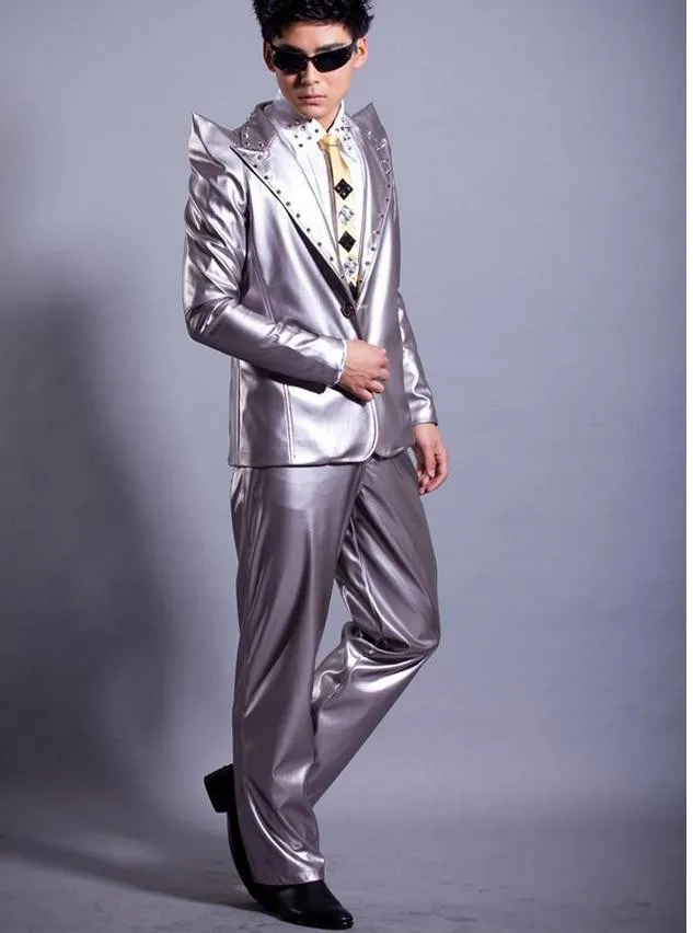 Англия серый заклепки сценический 1 костюмы мужской бейзер Пиджак Приталенный Блейзер terno masculino мужской пиджак настраиваемый