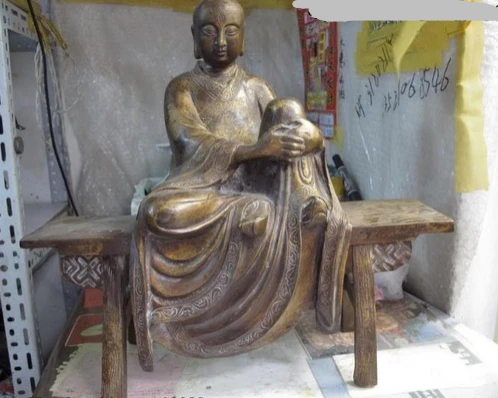 

003828 15 Chinese Temple Old Copper Bronze Sit stool arhat Buddhist monk Buddha Statue
