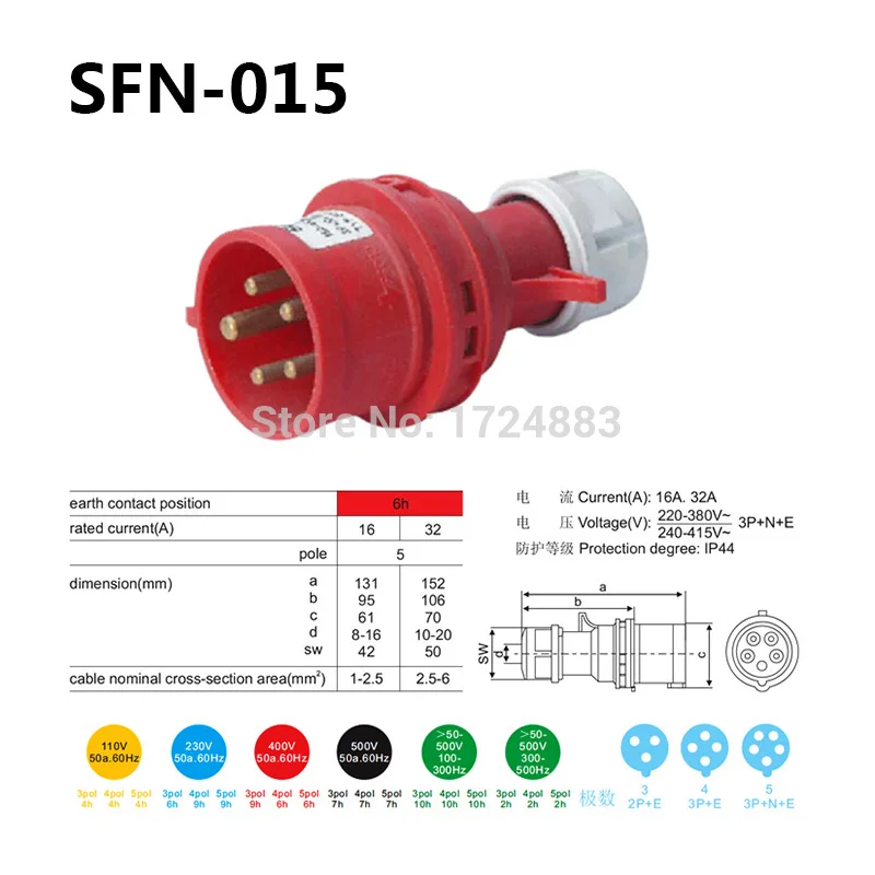 16A 3 полюсный разъем Промышленные мужские и женские вилки SFN 015/SFN 215