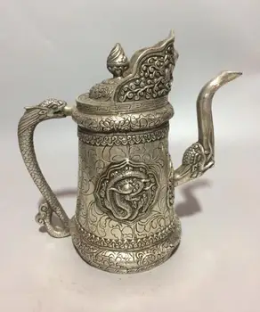 

Collectible archaize white copper carving Dragon teapot