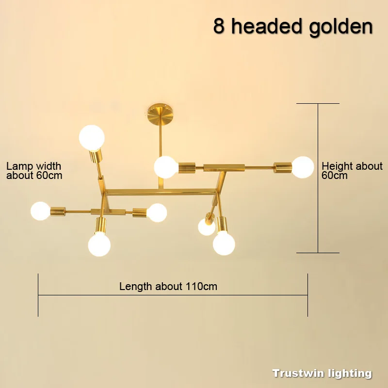 Современная подвесная люстра в европейском стиле, светильник светодиодный для гостиной, столовой, офиса, черного и золотого цвета, люстра-светильник - Цвет абажура: 8 headed golden