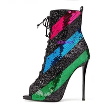 New Arrival Colorful Bling Bling Glitter Women Ankle Boots Peep Toe Lace-up Thin Heels Ladies Dress Shoes Cut-out Gladiator Boot New Arrival Colorful Bling Bling Glitter Women Ankle Boots Peep Toe Lace-up Thin Heels Ladies Dress Shoes Cut-out Gladiator Boot