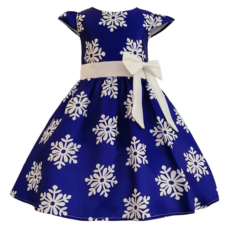 

2018 Snowflake Pattern Girls Dress Bow Tie Red Blue Wedding Pageant Summer Princess Party Dresses Children Clothes 9 Year Kids