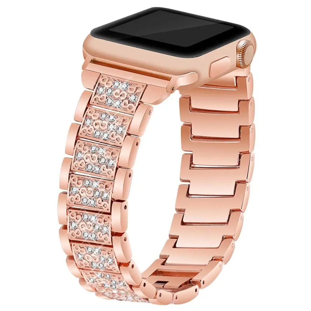 Для женщин бриллиантовый браслет ремешок для наручных часов Apple Watch, версии 5 4 3 2 1 класса люкс; со стразами; с металлическим ремнем ссылка 40/44/38 мм/42 мм браслет - Цвет ремешка: Rose gold