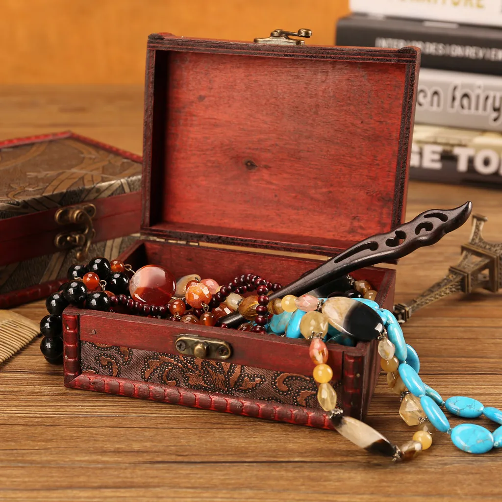 2019 New Style Jewelry Box Vintage Wood Handmade With Mini Metal Lock For Storing T furniture component household | Дом и сад