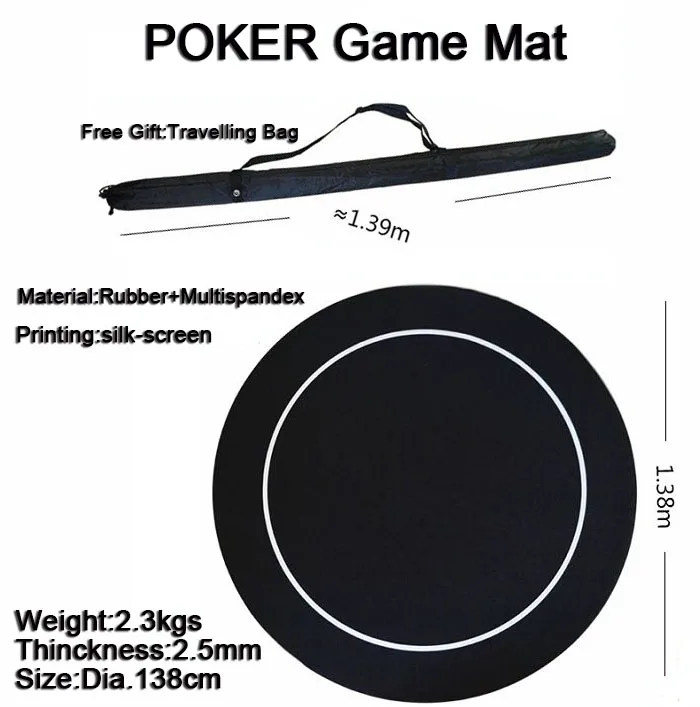 1pc Round Poker Rubber Mat Poker Game Table Top Casino Layout Cloth Dia.137cm 53.9inch with Shoulder bag