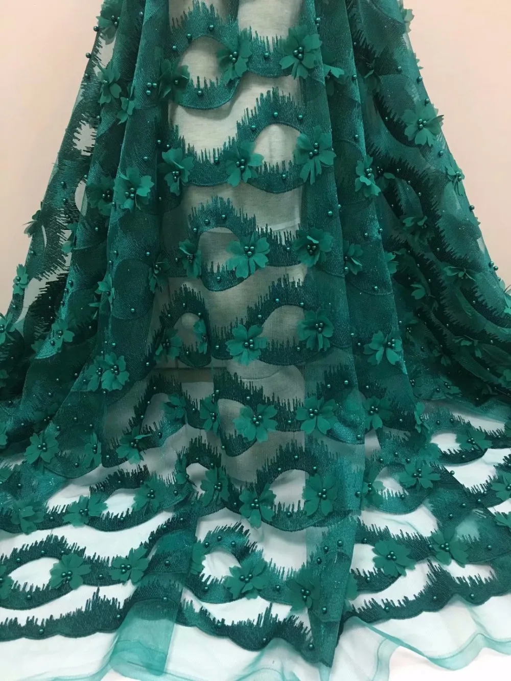 

Nigerian Lace Fabrics 2018 With Beaded High Quality African French 3D Net Lace Fabric Embroidered Tulle Mesh Lace Fabric