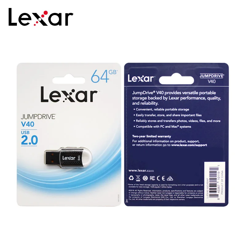 USB флеш-накопитель Lexar Jumpdrive V40, 64 ГБ, 32 ГБ, 16 ГБ, USB 2,0, Мини Портативный USB флеш-накопитель, карта памяти для хранения файлов