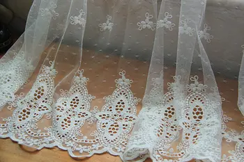 

off white lace fabric with polka dots and retro hollowed out floral