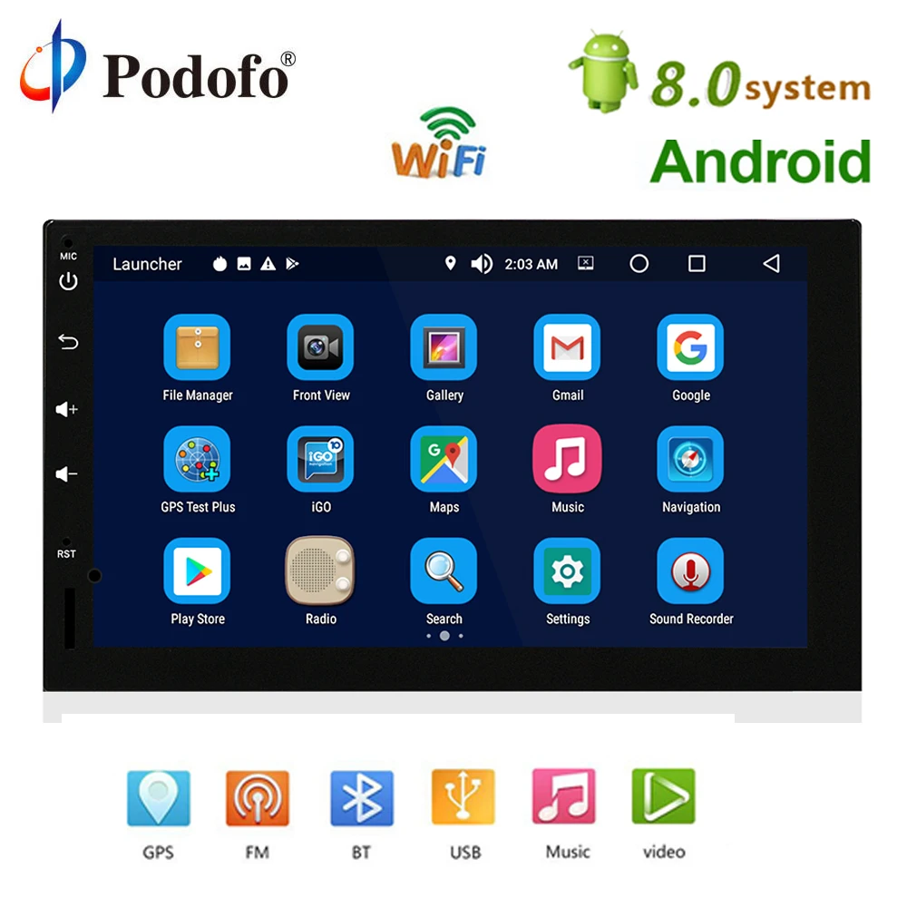 

Podofo 2 din Android 8.0 Car Radio Stereo GPS Navigation Multimedia Player Bluetooth 2Din 7" Autoradio no DVD Wifi USB Audio DAB