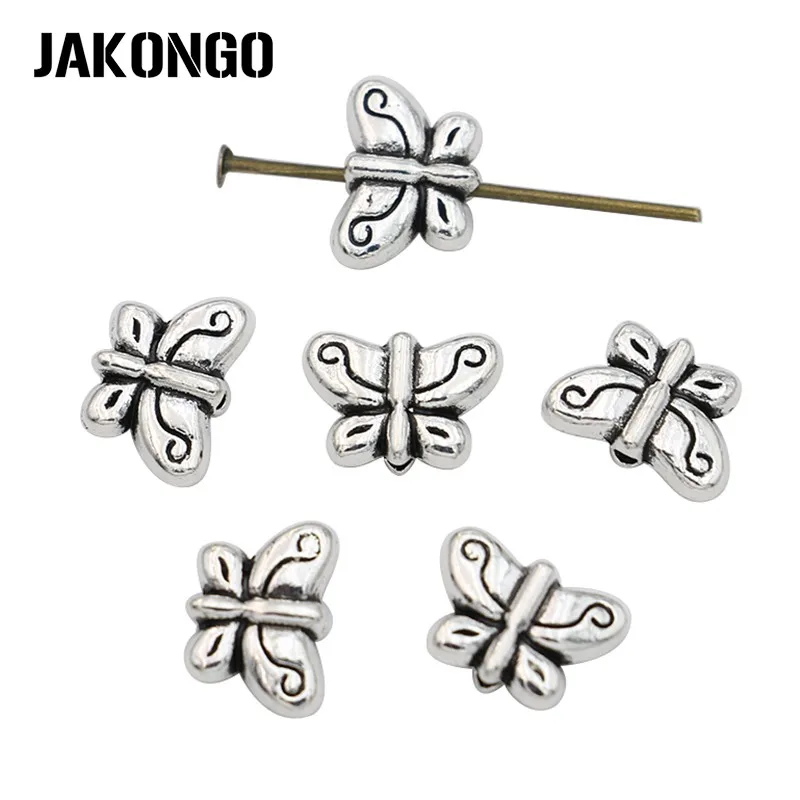 

JAKONGO Tibetan Silver Plated Butterfly Spacer Beads for Jewelry Making Bracelet DIY Accessories Craft 25pcs