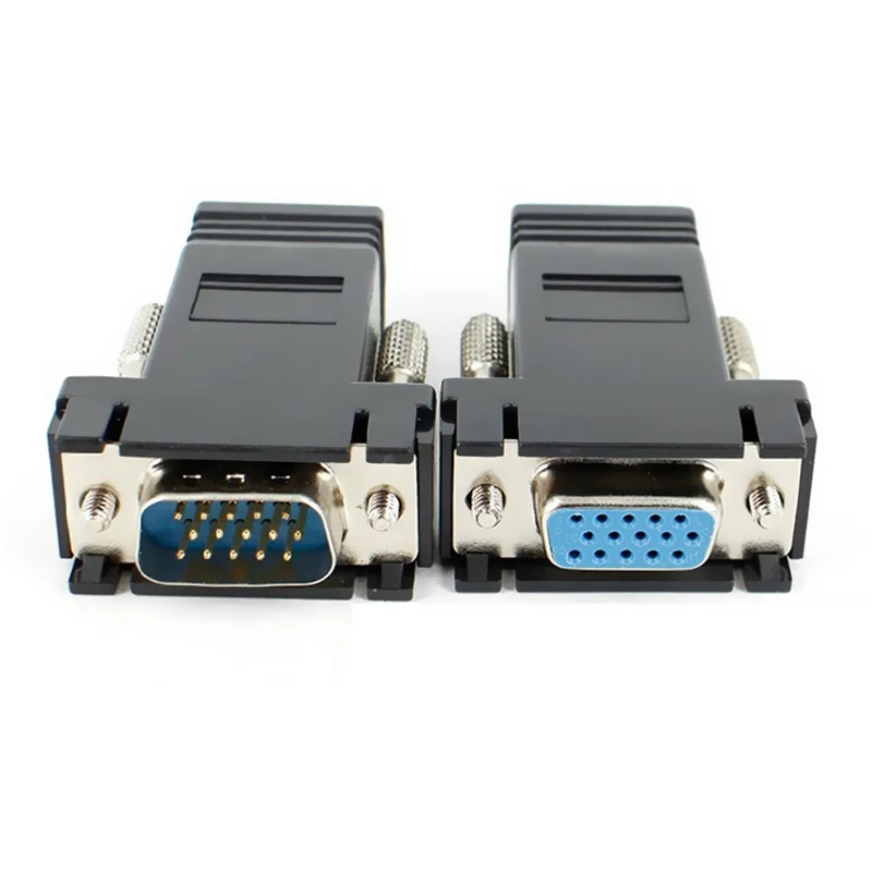 

2019 Hot 2pcs VGA Male to RJ45 Ethernet Port Adapter + RJ45 to VGA Female Converter Extenders VGA Cable For DOY