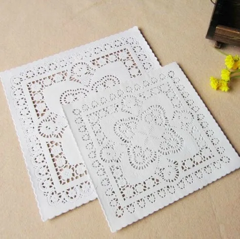 

250Pcs 8 Inch White Square Paper Pad Hollow Pad Of Paper Flower Backing Lace Paper Pad Paper Doyleys Placemat Wedding Decoration
