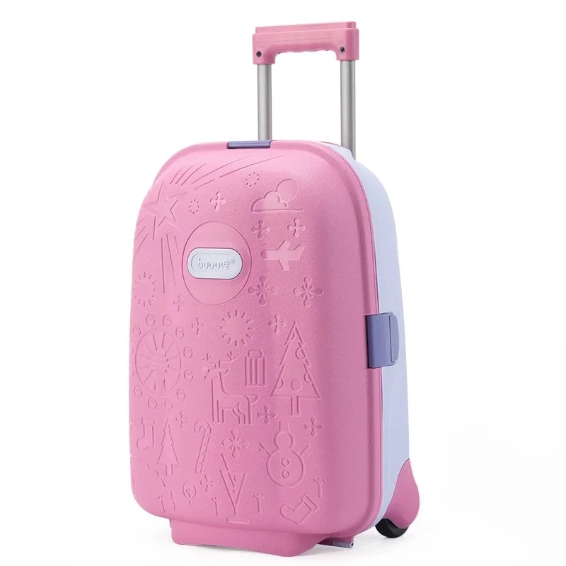 Детский милый прокатки багажа мультфильм Для мальчиков и девочек чемодан может сидеть детские игрушки случай вагонетки женщины багажа 17 дюймов дорожная сумка - Цвет: Pink