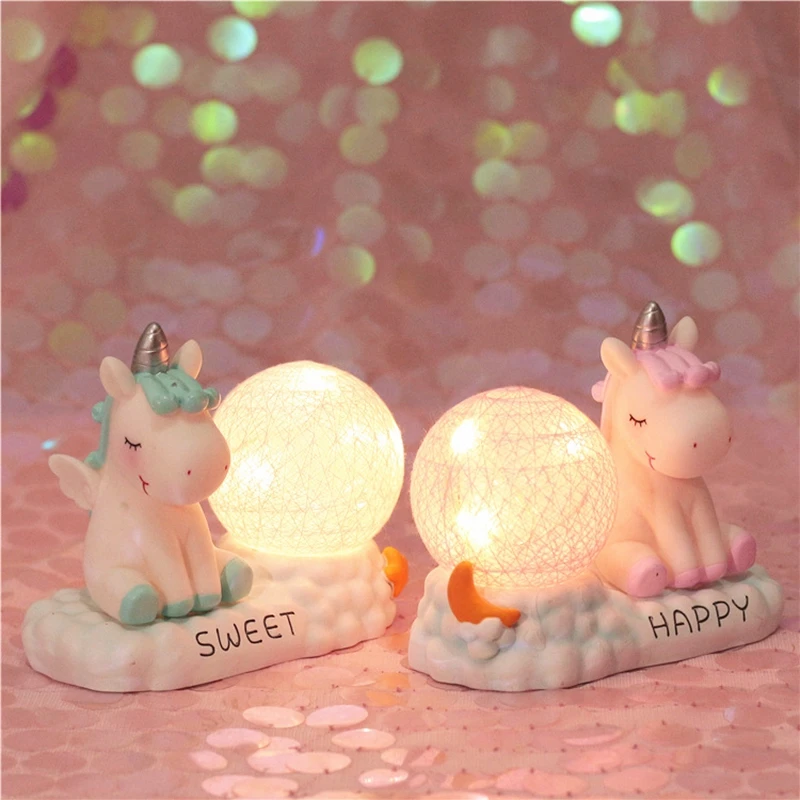 Resin Unreal Unicorn Rattan Ball Party LED Night Light Animal Kid Bedroom Decorative Lights Cartoon Nursery Toy Lamps Table Lamp (1)