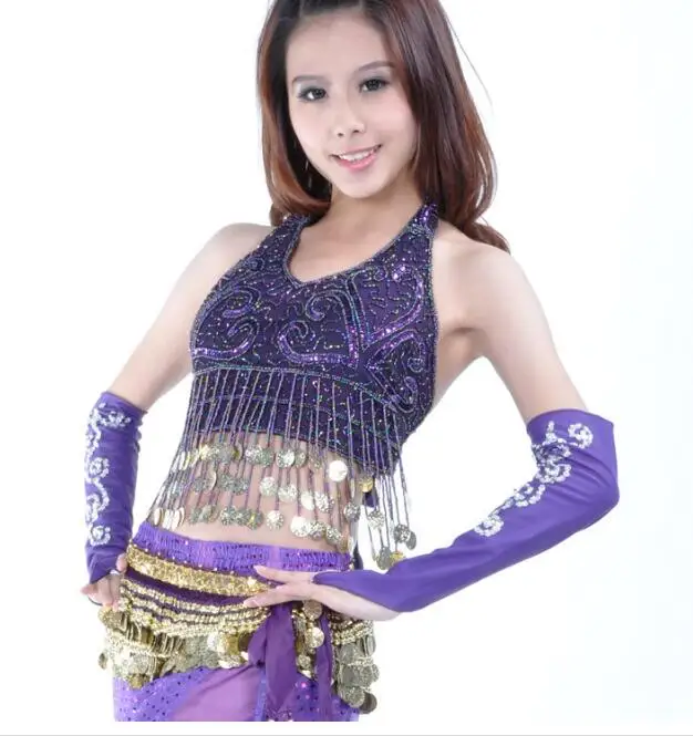 

2020 Belly Dance Costumes middle finger gloves one pair cuffs with beaded sequins Dance Accessories