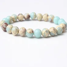 LanLi 8 мм Vogue натуральные ювелирные изделия Небесно голубой Змеиный камень Shoushan бусины браслет талисманы Йога женские браслеты