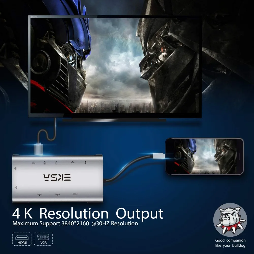 EKSA 10 en 1 USB Hub USB C con 4 K HDMI Puerto USB 3,0 SD/TF tarjeta lector VGA RJ45 Gigabit Ethernet para Dell/Samsung/Huawei P20 - 3
