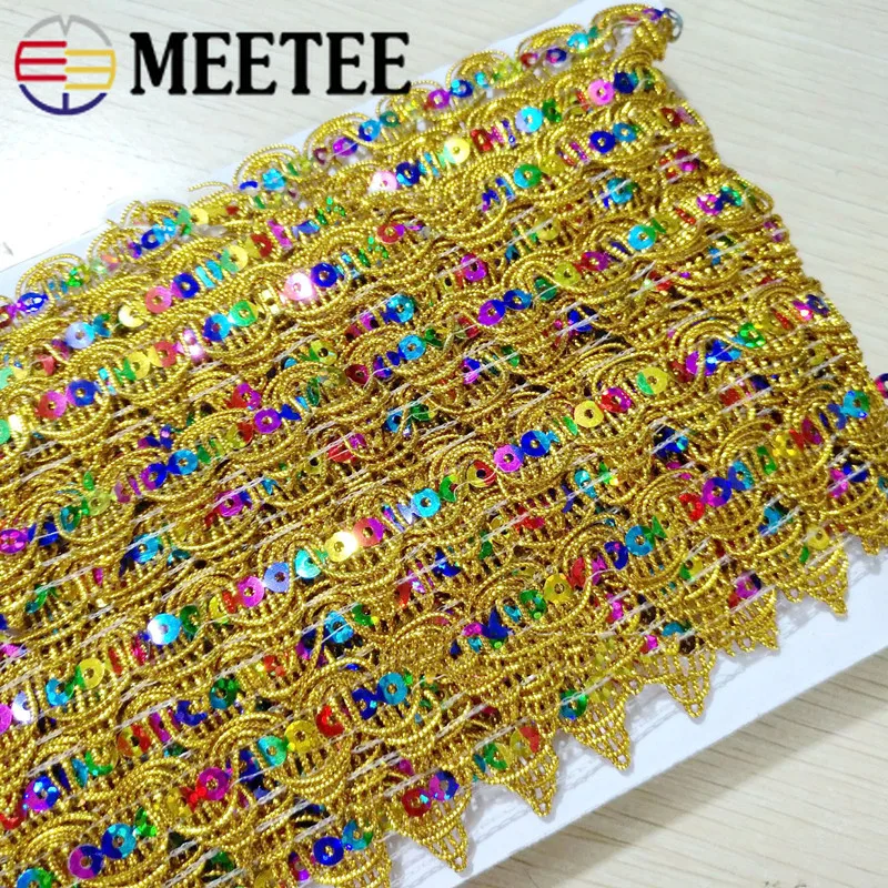 

2cm 13Meters Sequins Lace Ribbons Trimming Fabric Crocheted Gold Silver Thread Diy Handmade Wedding Decor Cosplay Clothes Sewing