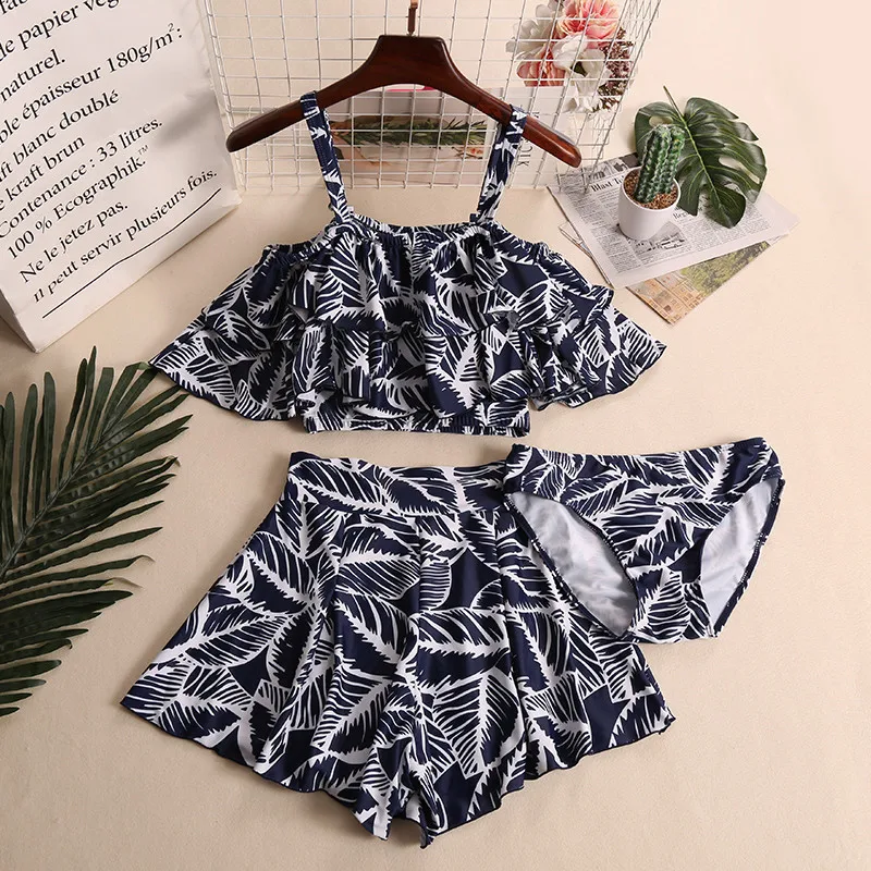 

Bandeau Swimwear Ruffle Swimsuit High Waist Beach Dress Push Up Bathing Suit 2017 Swim Wear Women Sexy Print Swimming Suits 3PCS