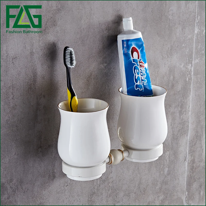 

FLG Aluminum beverage holder double cup bathroom space No rust Baked white paint surface bathroom sanitary hardware double cup