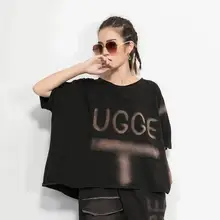 1432 Лето Винтаж промывают трикотажные хлопок шею Черный Хип-хоп футболка Для женщин Свободные уличная короткий рукав с регулирующей пряжкой в стиле панк