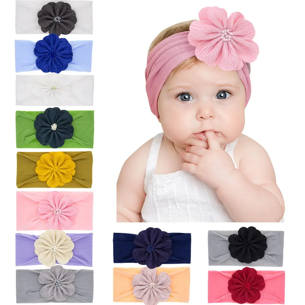 Wide Nylon Baby Headband Big Flower Headbands One Size Fits All Headwrap Newborn shower gift Infant Head Wrap HB378S | Детская одежда и