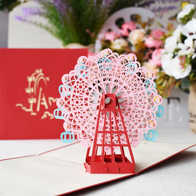  3 color 3D Ferris wheel Pop UP Card Birthday with envelope sticker laser cut invitation Greeting Ca - 32876197512
