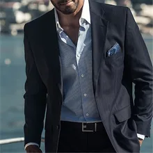 Черный Индивидуальный заказ Жених смокинги для женихов свадебный костюм 2 шт.(куртка+ брюки+ галстук) две кнопки жениха Пром Masculino Trajes De Hombre блейзер