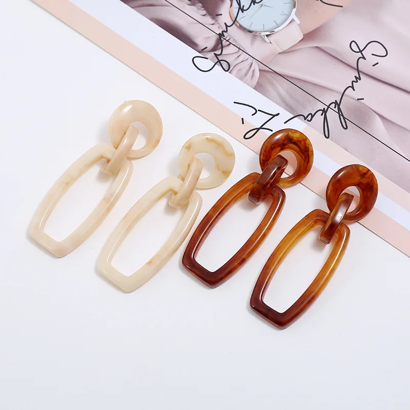 

BELLAHYDIARY Resin Tortoiseshell Leopard Print Acrylic Geometric Circle Link Chain Long Drop Acetate Earrings for Women Girls