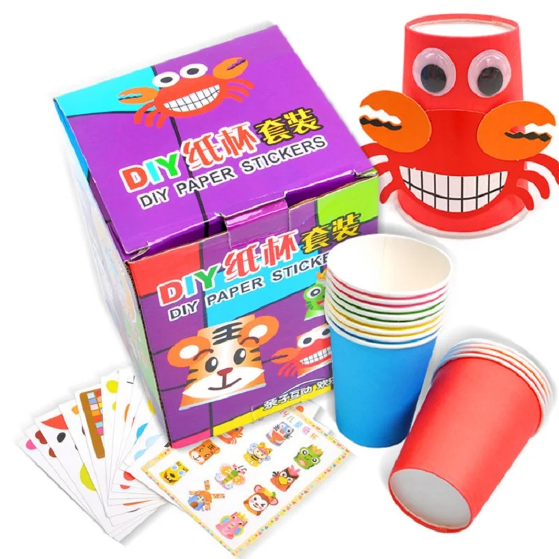 

12pcs/set Kids 3D DIY Handmade Paper Cups Sticker Material Kit Children Kindergarten Art Craft Toys Early Educational Toys