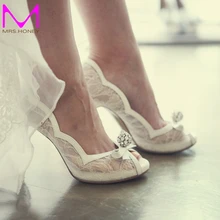 Weiß Spitze Peep Toe Hochzeit Schuhe Strass Luxuriöse Dame High Heels Hochzeit Party Prom Pumpen Brautjungfer Schuhe