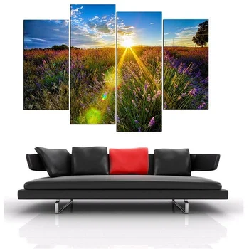 

4 Panels HD modern Wall Oil Paintings Canvas Art Picture Flower Toile Art Home Decor Lavender Modular Painting for Living Room